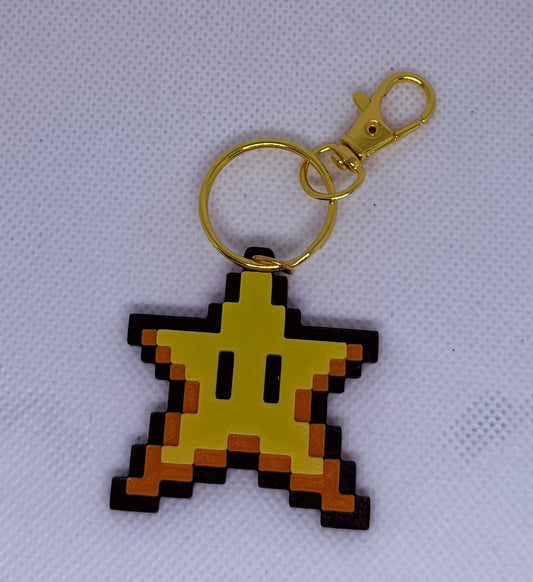 8 Bit Star From Super Mario Brothers Keychain
